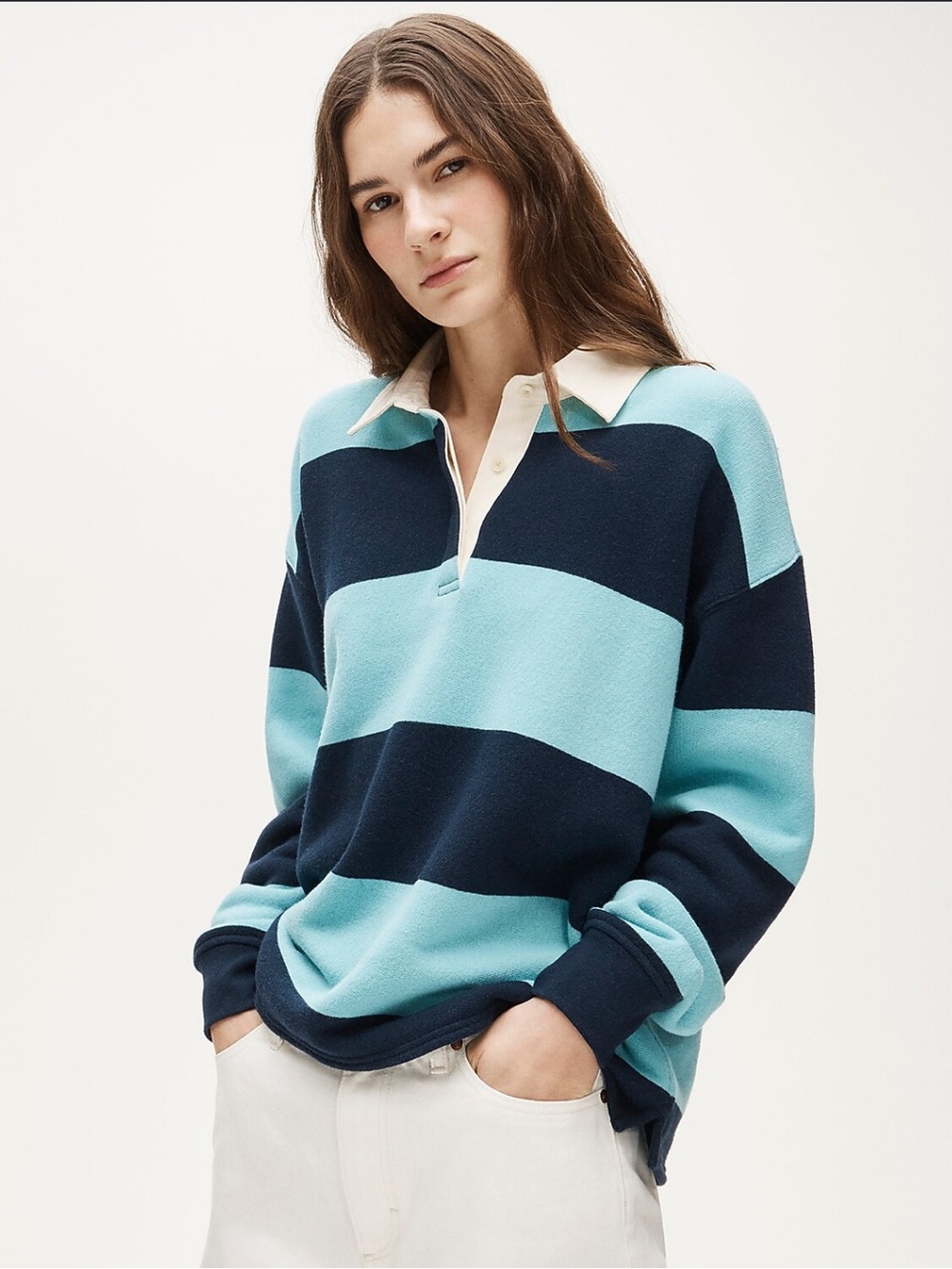 J. Crew Heritage terry relaxed rugby sweatshirt - Ember Stripe Navy Truqu